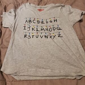 STRANGER THINGS Netflix String Lights ABC Gray Women Tshirt V-Neck